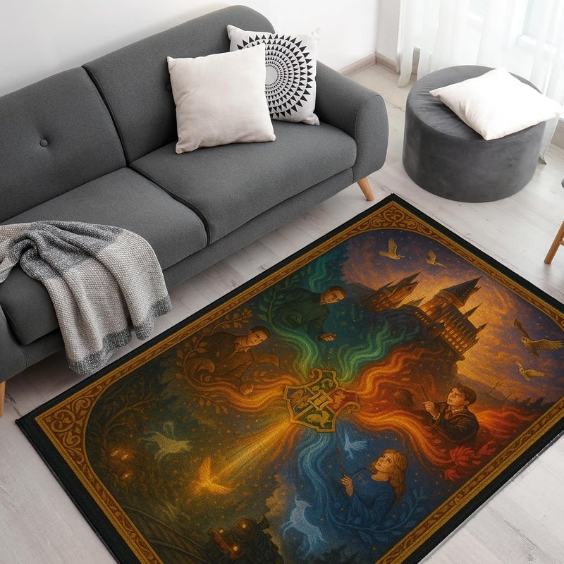 DreamController Hary Poter Custom Rugs for Gamer Room (62x40inch)| Playroom Carpets Inspired by Games & Hary Poter Hogwartts Decor for Gamers | Gamer Room Decor for Kids Teen Anti-Slip Gaming Mats - Image 1
